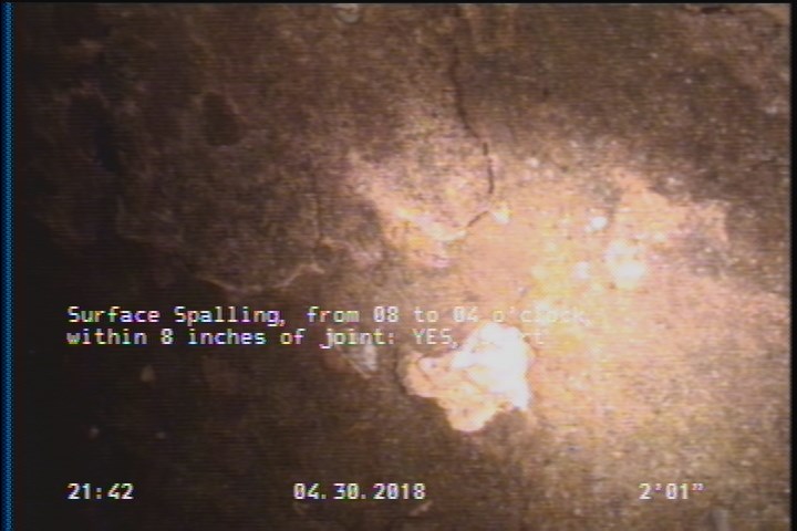 Surface Spalling, from 08 to 04 o'clock, within 8 inches of joint: YES, Start