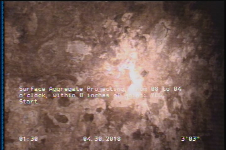 Surface Aggregate Projecting, from 08 to 04 o'clock, within 8 inches of joint: YES, Start