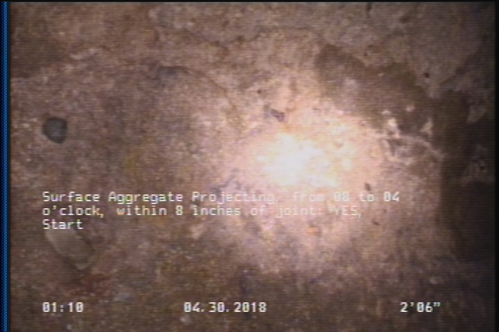 Surface Aggregate Projecting, from 08 to 04 o'clock, within 8 inches of joint: YES, Start