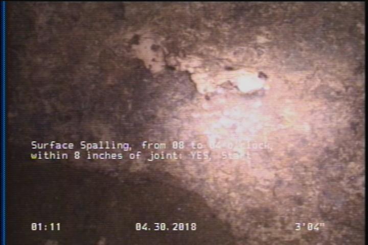 Surface Spalling, from 08 to 04 o'clock, within 8 inches of joint: YES, Start