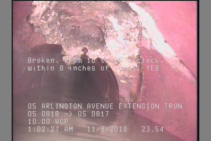 Broken, from 10 to 05 o'clock, within 8 inches of joint: YES