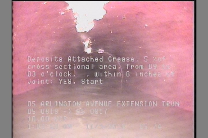 Deposits Attached Grease, 5 %of cross sectional area, from 09 to 03 o'clock, , within 8 inches of joint: YES, Start