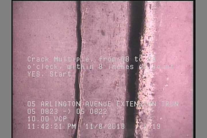Crack Multiple, from 08 to 04 o'clock, within 8 inches of joint: YES, Start