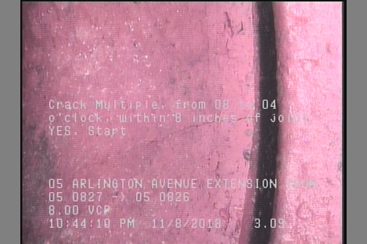 Crack Multiple, from 08 to 04 o'clock, within 8 inches of joint: YES, Start