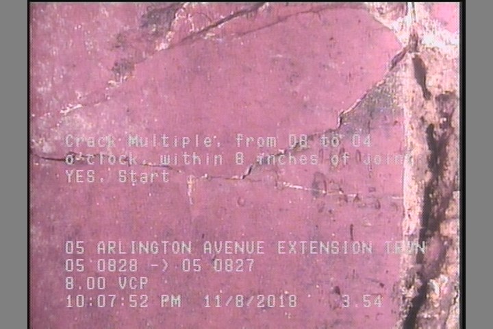 Crack Multiple, from 08 to 04 o'clock, within 8 inches of joint: YES, Start