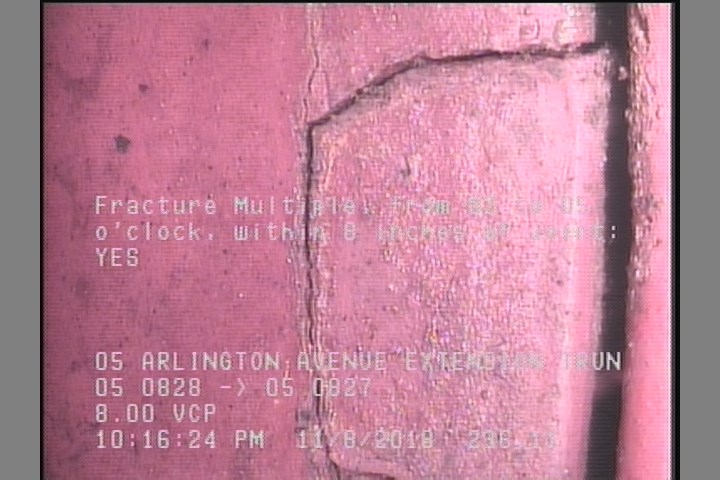 Fracture Multiple, from 02 to 05 o'clock, within 8 inches of joint: YES