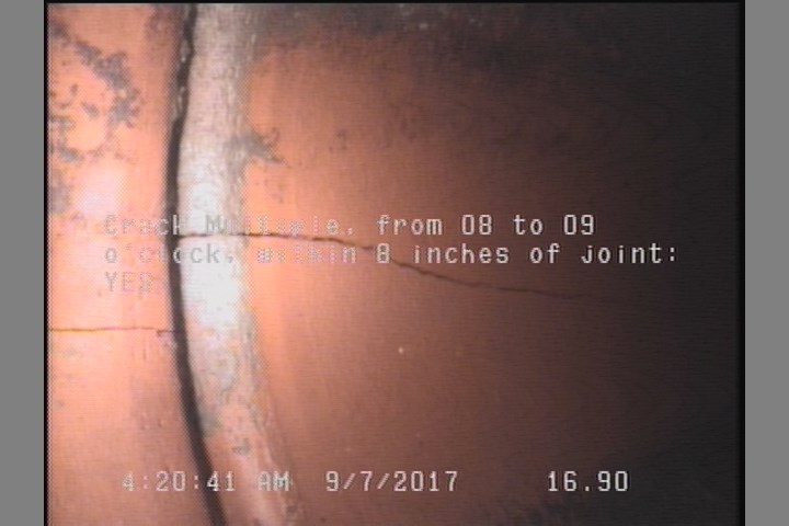 Crack Multiple, from 08 to 09 o'clock, within 8 inches of joint: YES