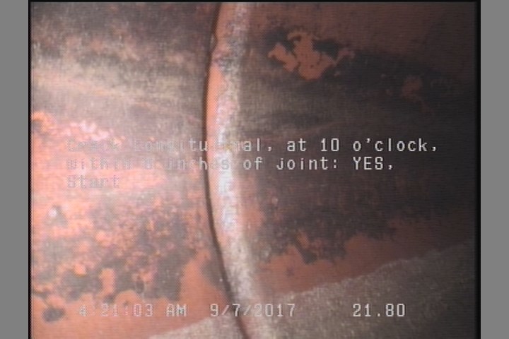 Crack Longitudinal, at 10 o'clock, within 8 inches of joint: YES, Start