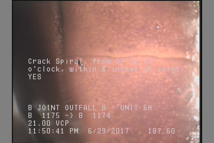 Crack Spiral, from 07 to 10 o'clock, within 8 inches of joint: YES