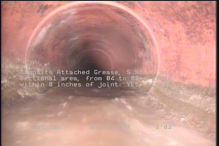 Deposits Attached Grease, 5 %of cross sectional area, from 04 to 08 o'clock, , within 8 inches of joint: YES, Start