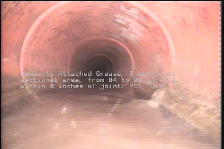 Deposits Attached Grease, 5 %of cross sectional area, from 04 to 08 o'clock, , within 8 inches of joint: YES, Start