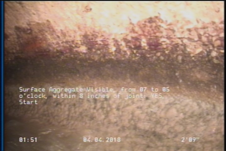 Surface Aggregate Visible, from 07 to 05 o'clock, within 8 inches of joint: YES, Start