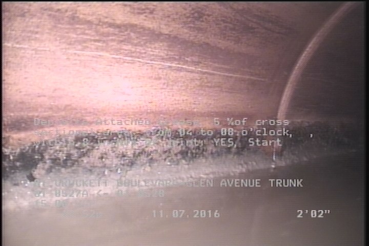 Deposits Attached Grease, 5 %of cross sectional area, from 04 to 08 o'clock, , within 8 inches of joint: YES, Start