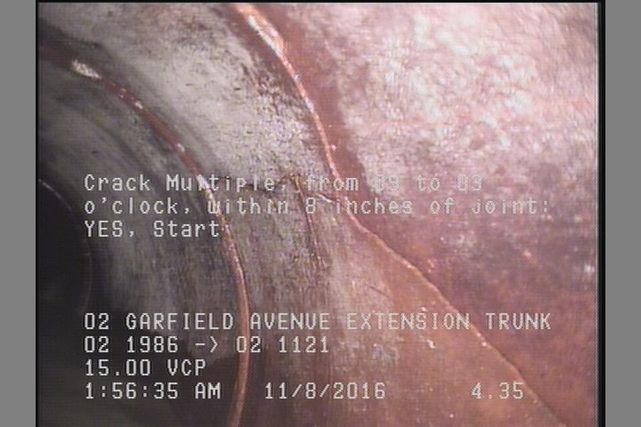 Crack Multiple, from 09 to 03 o'clock, within 8 inches of joint: YES, Start