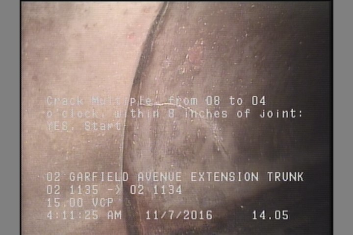 Crack Multiple, from 08 to 04 o'clock, within 8 inches of joint: YES, Start