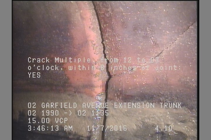 Crack Multiple, from 12 to 03 o'clock, within 8 inches of joint: YES