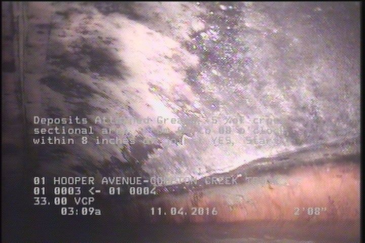 Deposits Attached Grease, 5 %of cross sectional area, from 04 to 08 o'clock, , within 8 inches of joint: YES, Start