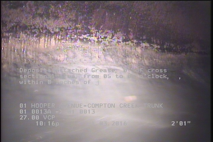 Deposits Attached Grease, 5 %of cross sectional area, from 05 to 07 o'clock, , within 8 inches of joint: YES, Start