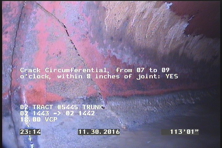 Crack Circumferential, from 07 to 09 o'clock, within 8 inches of joint: YES