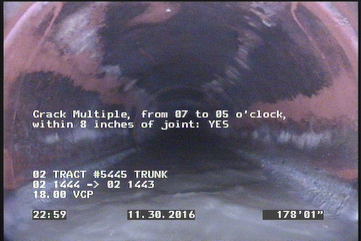 Crack Multiple, from 07 to 05 o'clock, within 8 inches of joint: YES