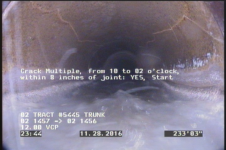 Crack Multiple, from 10 to 02 o'clock, within 8 inches of joint: YES, Start