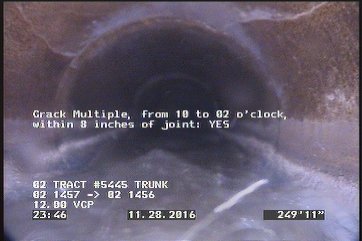 Crack Multiple, from 10 to 02 o'clock, within 8 inches of joint: YES, Start