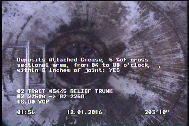 Deposits Attached Grease, 5 %of cross sectional area, from 04 to 08 o'clock, , within 8 inches of joint: YES