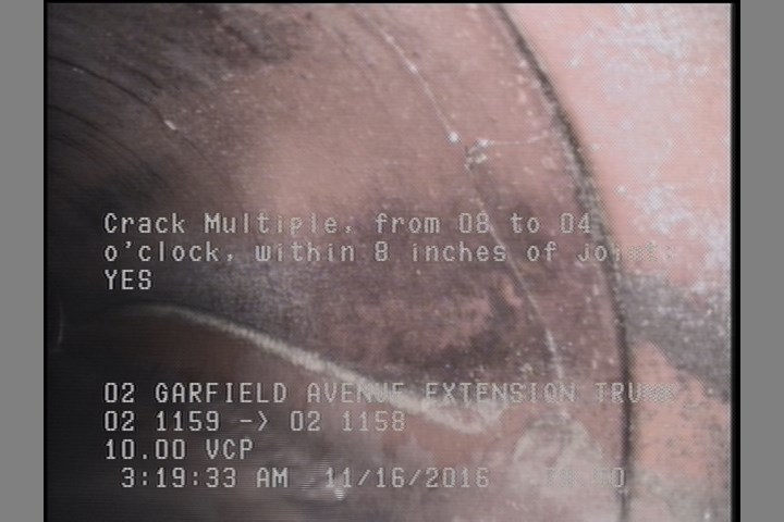 Crack Multiple, from 08 to 04 o'clock, within 8 inches of joint: YES