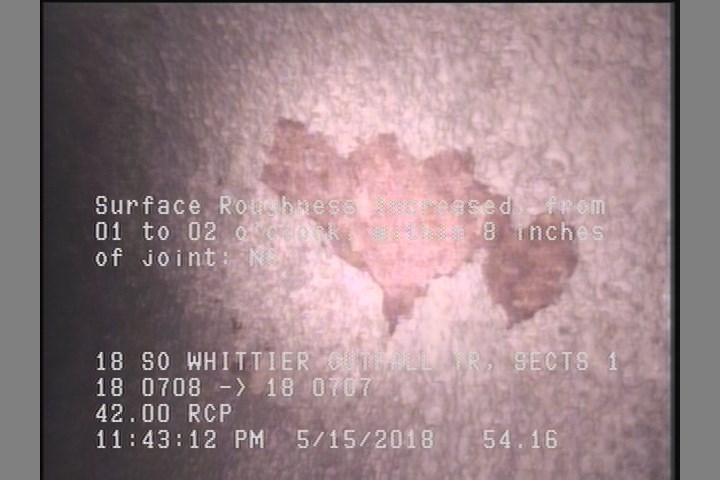 Surface Roughness Increased, from 01 to 02 o'clock, within 8 inches of joint: NO