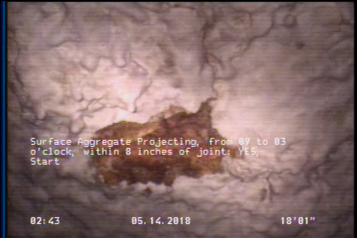Surface Aggregate Projecting, from 09 to 03 o'clock, within 8 inches of joint: YES, Start