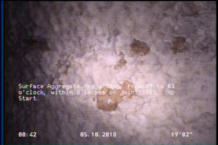 Surface Aggregate Projecting, from 09 to 03 o'clock, within 8 inches of joint: YES, Start