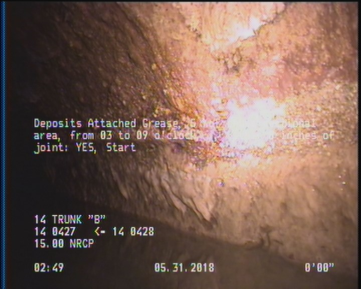 Deposits Attached Grease, 5 %of cross sectional area, from 03 to 09 o'clock, , within 8 inches of joint: YES, Start