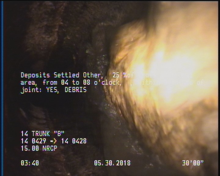 Deposits Settled Other, 25 %of cross sectional area, from 04 to 08 o'clock, , within 8 inches of joint: YES - DEBRIS