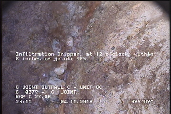 Infiltration Dripper, at 12 o'clock, within 8 inches of joint: YES