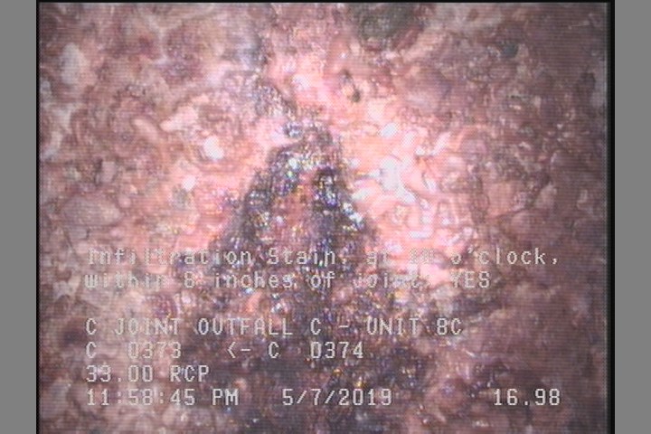 Infiltration Stain, at 10 o'clock, within 8 inches of joint: YES