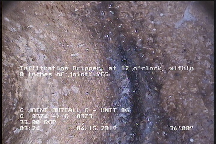 Infiltration Dripper, at 12 o'clock, within 8 inches of joint: YES