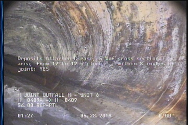 Deposits Attached Grease, 5 %of cross sectional area, from 12 to 12 o'clock, , within 8 inches of joint: YES