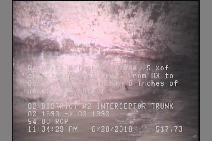 Deposits Attached Grease, 5 %of cross sectional area, from 03 to 09 o'clock, , within 8 inches of joint: YES, Start