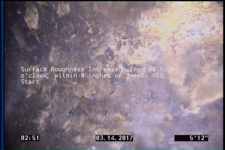 Surface Roughness Increased, from 08 to 04 o'clock, within 8 inches of joint: YES, Start