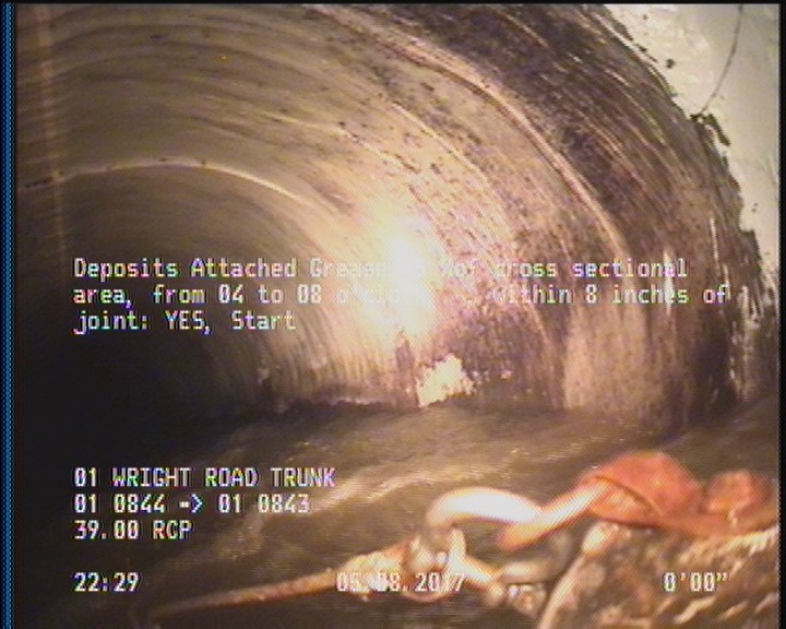 Deposits Attached Grease, 5 %of cross sectional area, from 04 to 08 o'clock, , within 8 inches of joint: YES, Start