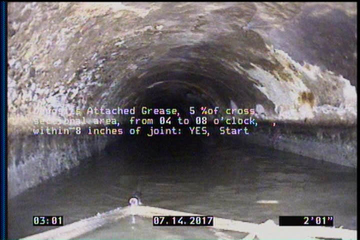Deposits Attached Grease, 5 %of cross sectional area, from 04 to 08 o'clock, , within 8 inches of joint: YES, Start