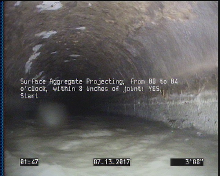 Surface Aggregate Projecting, from 08 to 04 o'clock, within 8 inches of joint: YES, Start