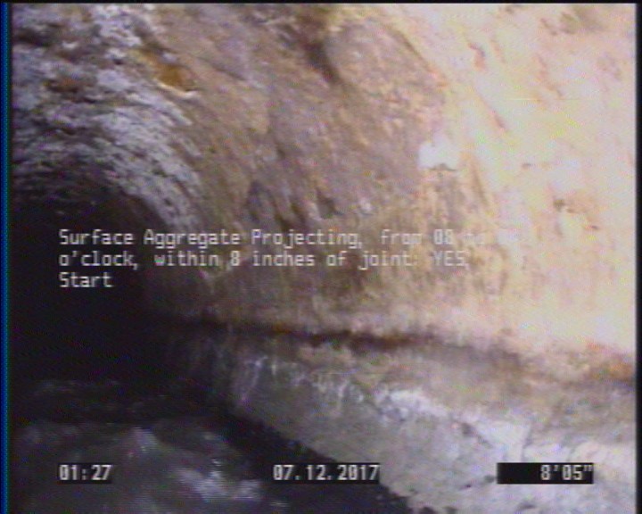 Surface Aggregate Projecting, from 08 to 04 o'clock, within 8 inches of joint: YES, Start
