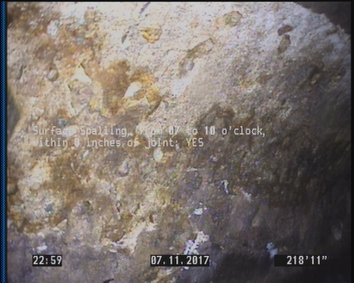 Surface Spalling, from 07 to 10 o'clock, within 8 inches of joint: YES