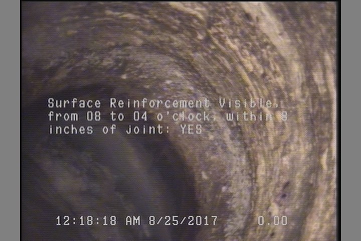 Surface Reinforcement Visible, from 08 to 04 o'clock, within 8 inches of joint: YES