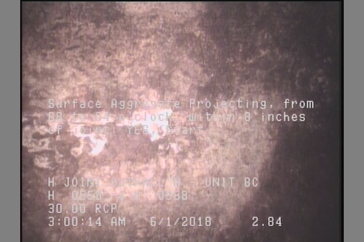 Surface Aggregate Projecting, from 08 to 04 o'clock, within 8 inches of joint: YES, Start