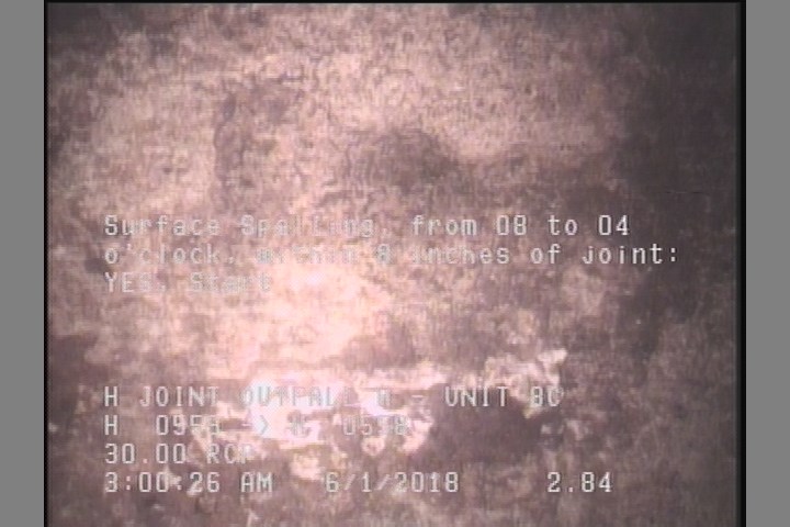 Surface Spalling, from 08 to 04 o'clock, within 8 inches of joint: YES, Start