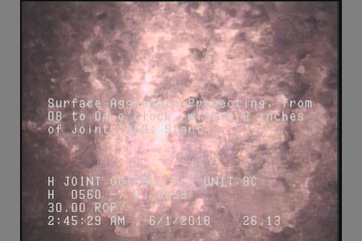Surface Aggregate Projecting, from 08 to 04 o'clock, within 8 inches of joint: YES, Start