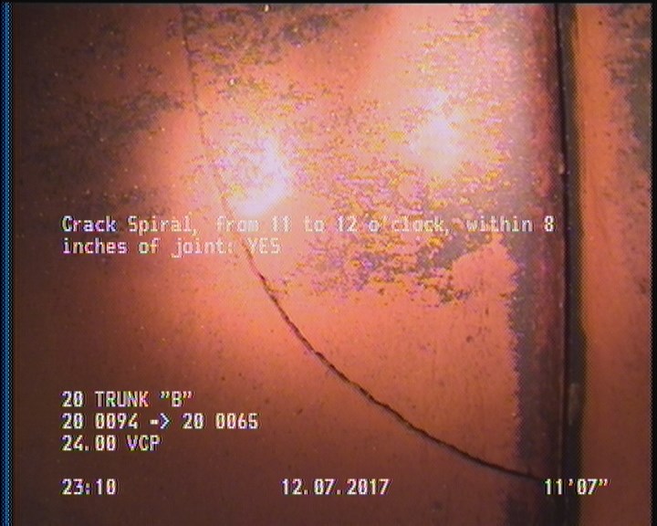 Crack Spiral, from 11 to 12 o'clock, within 8 inches of joint: YES