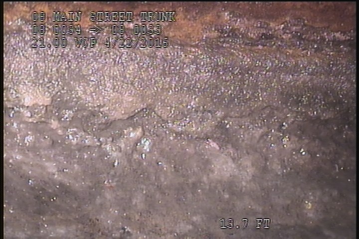 Deposits Attached Grease, 5 %of cross sectional area, from 04 to 08 o'clock, , within 8 inches of joint: YES, Start - GREASE OR SCALE